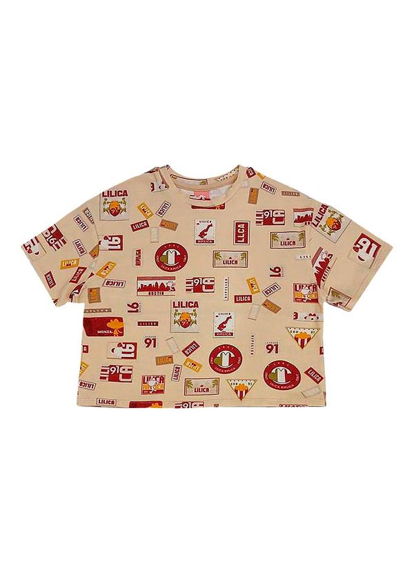 Blusa Manga Curta Estampada Bege