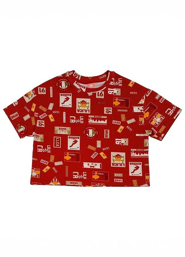 Blusa Manga Curta Estampada Vermelho