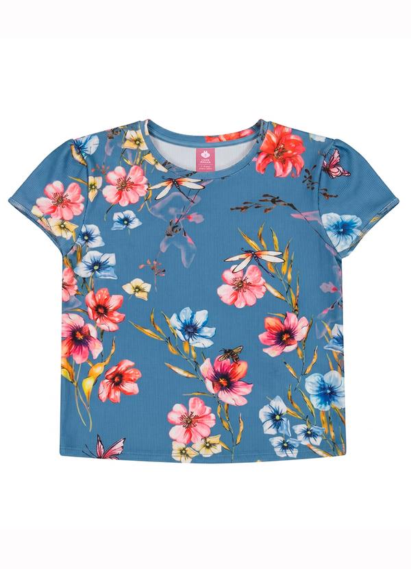 Blusa Manga Curta Florida Azul