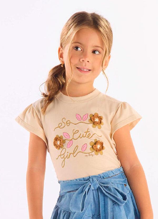 Blusa Manga Curta Infantil Algodão Bege