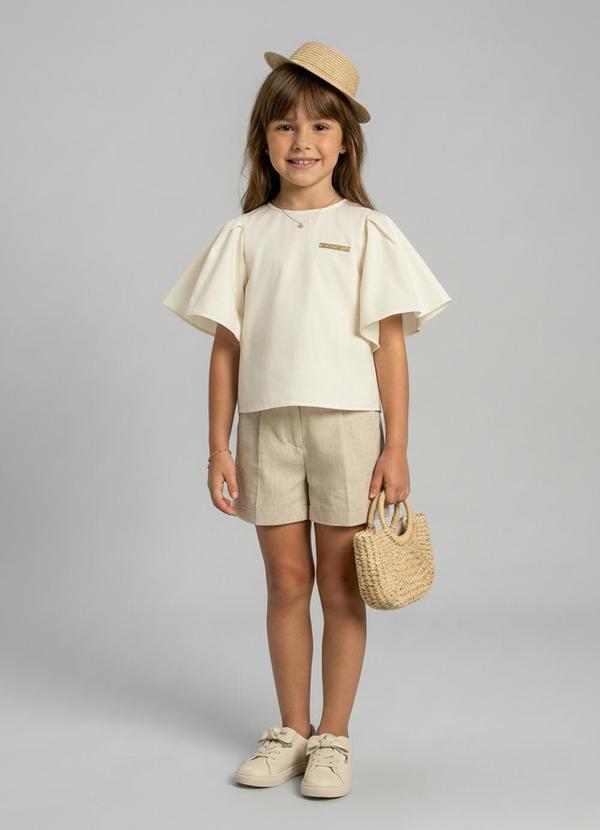 Blusa Manga Curta Infantil Feminina Bege