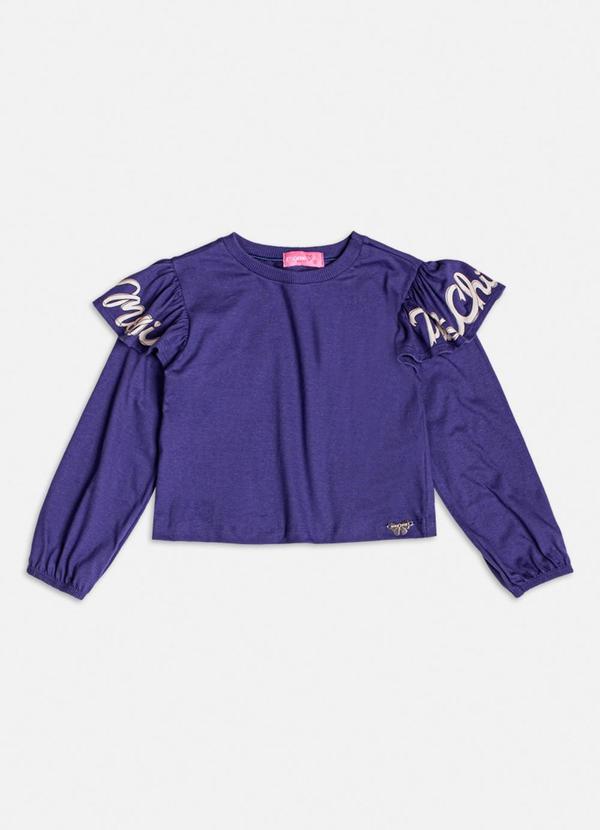 Blusa Manga Longa com Babado Estampado Marinho