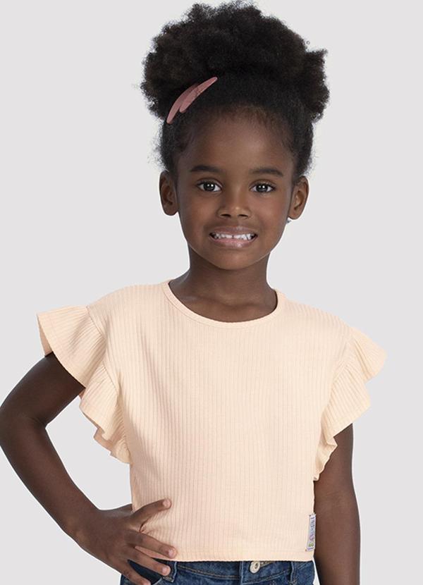 Blusa Menina Canelada com Babado Manga Laranja