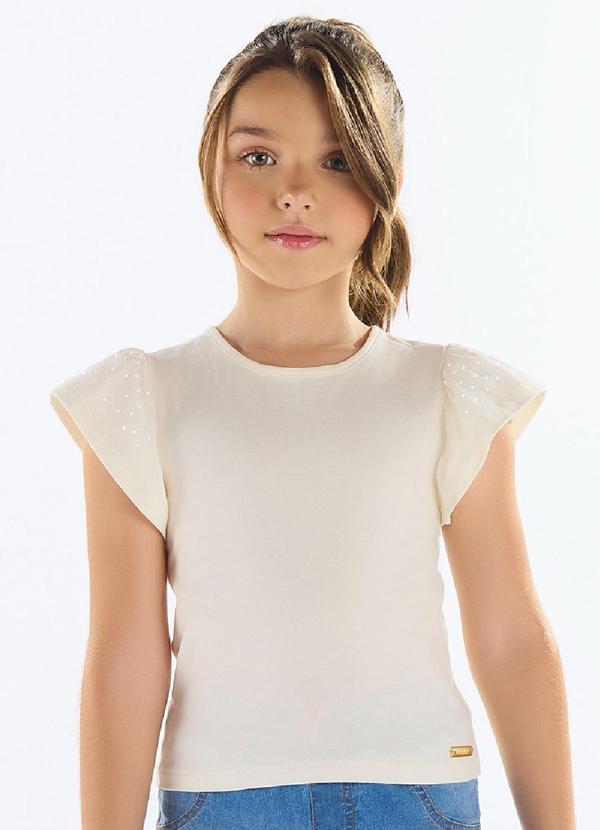 Vista 2 Blusa Menina com Strass Bege Quimby Quimby