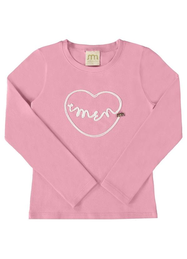 Blusa Menina Cotton Penteado Bordado Rosa