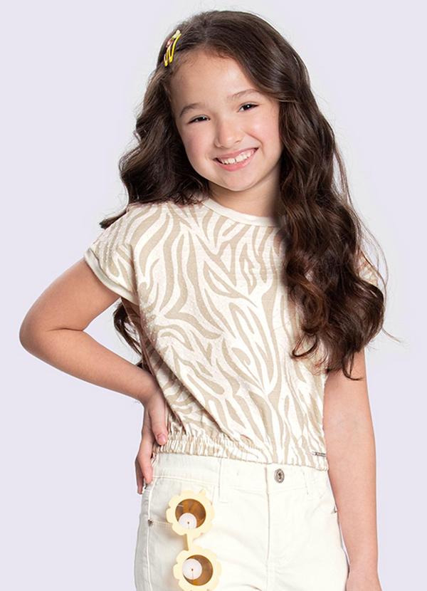 Vista 2 Blusa Menina Cropped com Estampa Zebra Bege Alakazoo Alakazoo