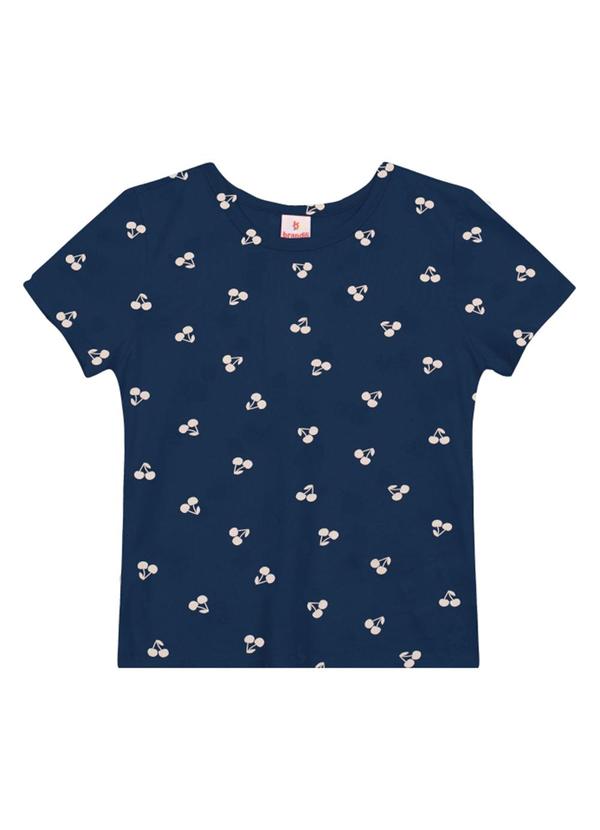 Vista 2 Blusa Menina de Flores em Meia Malha Azul Brandili Brandili