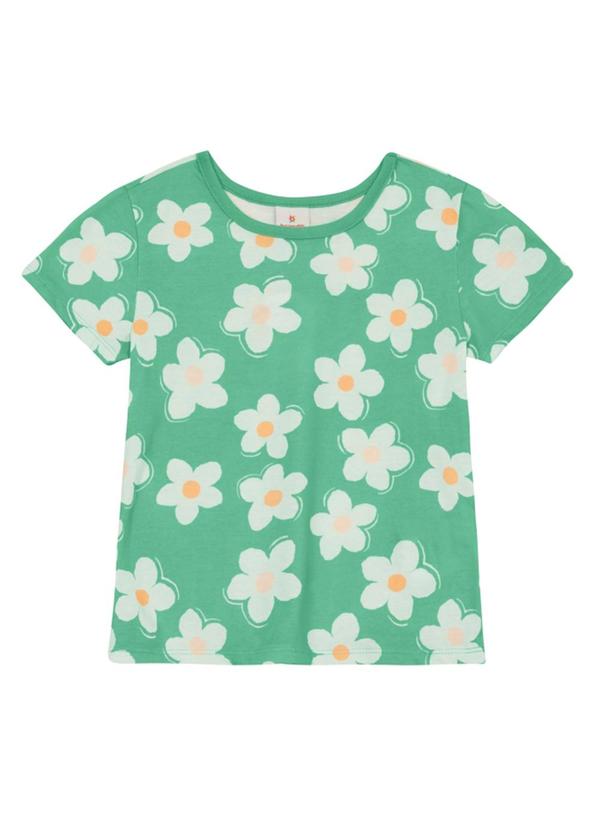 Vista 2 Blusa Menina de Flores em Meia Malha Verde Brandili Brandili