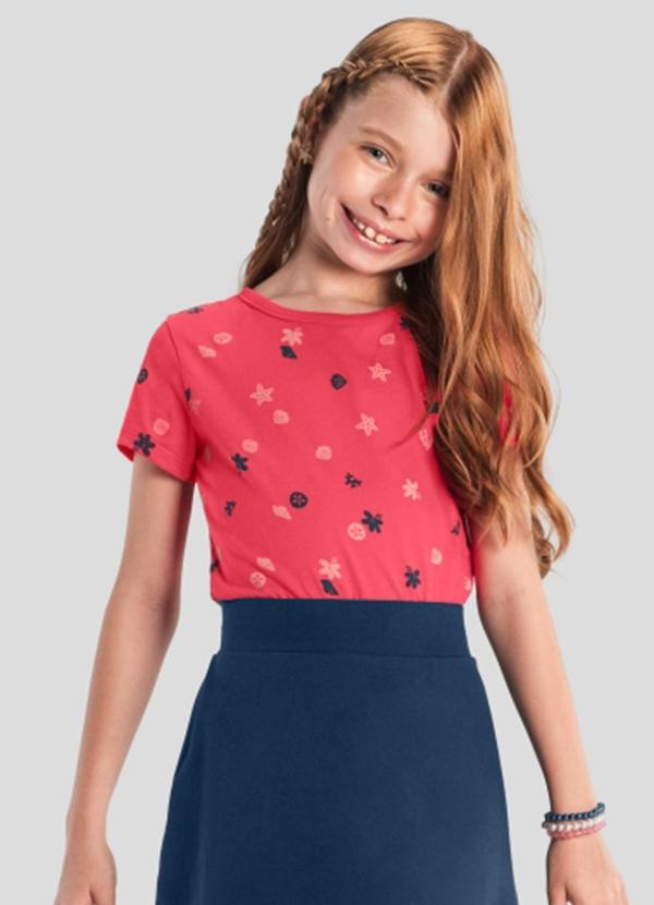 Vista 2 Blusa Menina de Flores em Meia Malha Vermelho Brandili Brandili