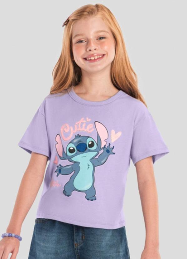 Blusa Menina do Stitch com Glitter Lilás