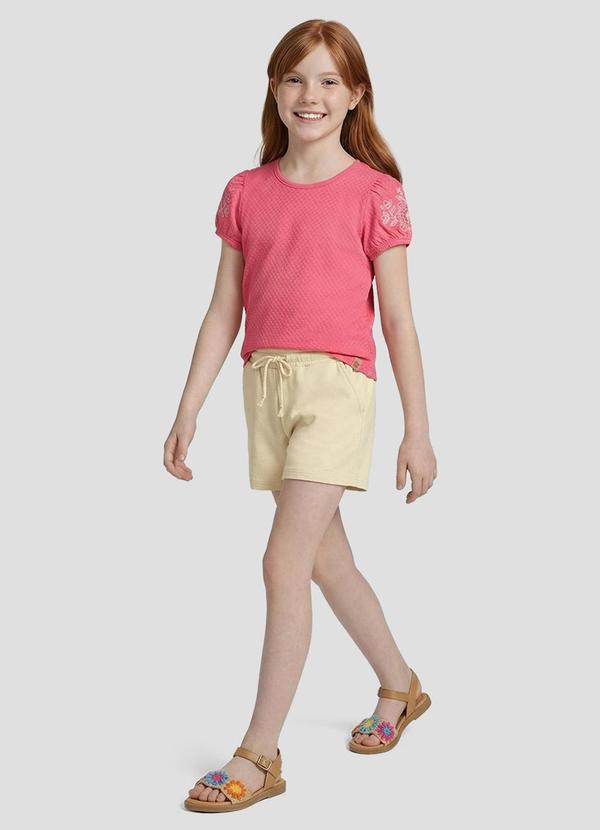 Blusa Menina em Meia Malha Trabalhada Hive Rosa