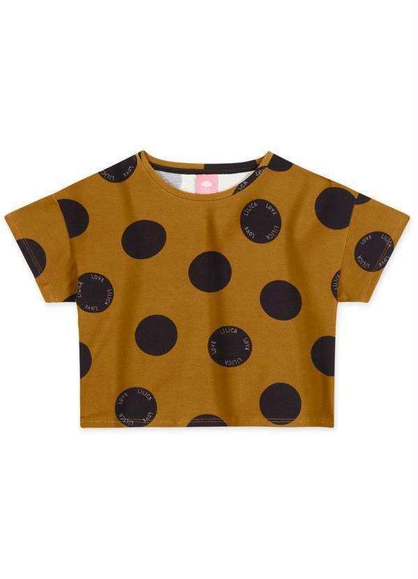 Blusa Poá Manga Curta Menina Infantil Marrom