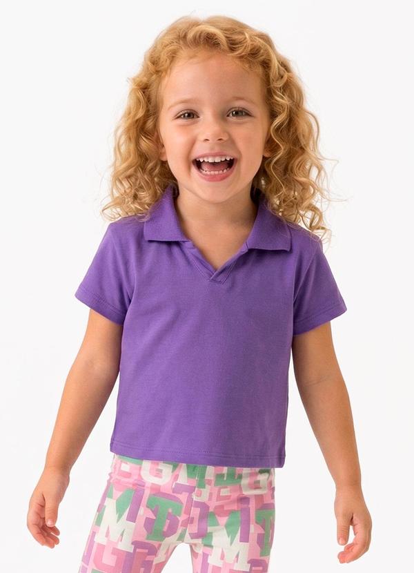 Vista 2 Blusa Polo Cropped Manga Curta com Aroma Roxo Marisol Marisol