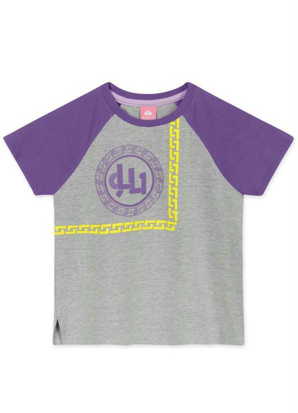 Blusa Raglan Manga Curta Menina Cinza