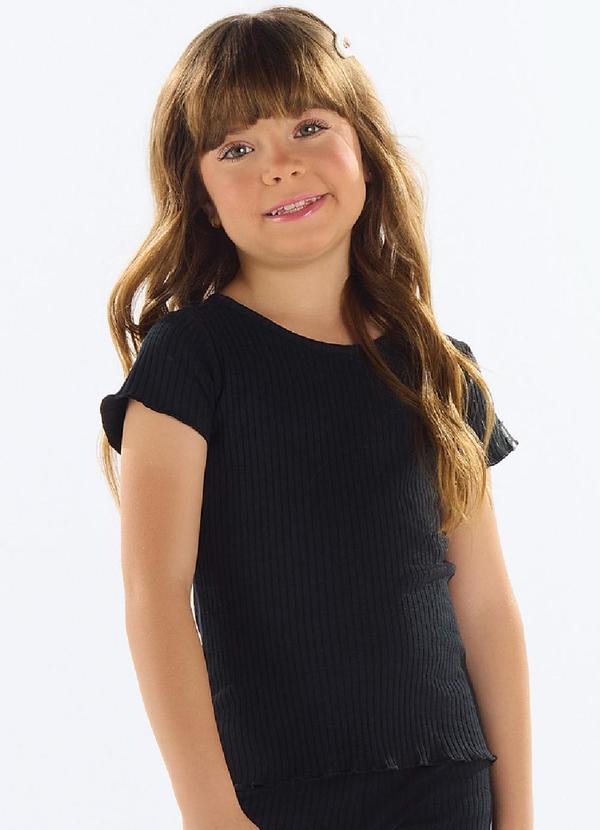 Vista 2 Blusa Ribana Canelada Menina Preto Quimby Quimby