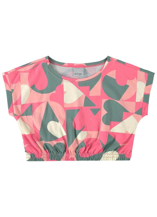 Vista 2 Blusa Rosa Cropped Geométrico Menina Malwee Kids Malwee Kids