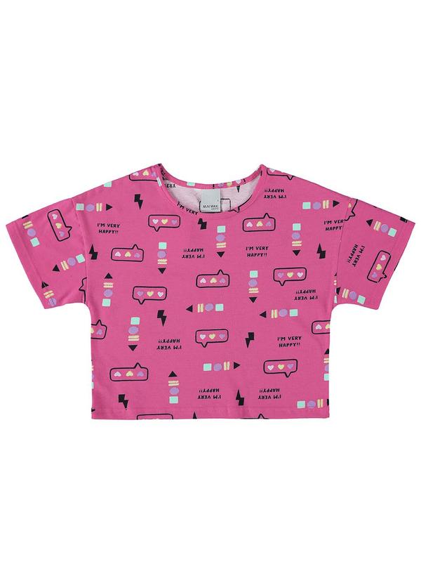 Vista 2 Blusa Rosa Escuro Box I'M Very Happy Menina Malwee Kids Malwee Kids