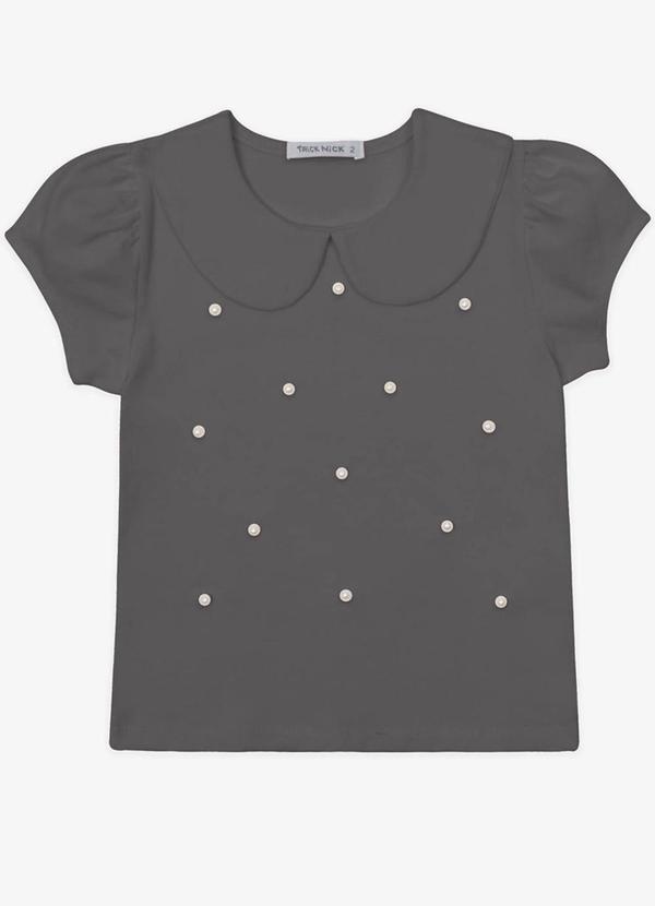Blusa Verão Menina Curta com Pérolas Cinza
