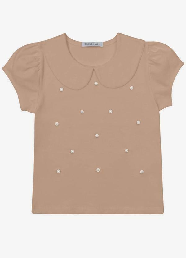 Blusa Verão Menina Curta com Pérolas Marrom
