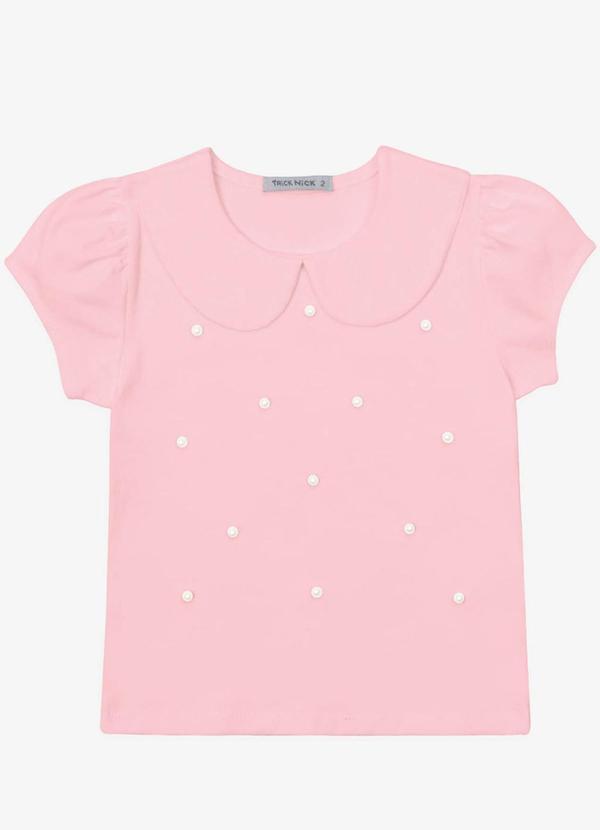 Blusa Verão Menina Curta com Pérolas Rosa