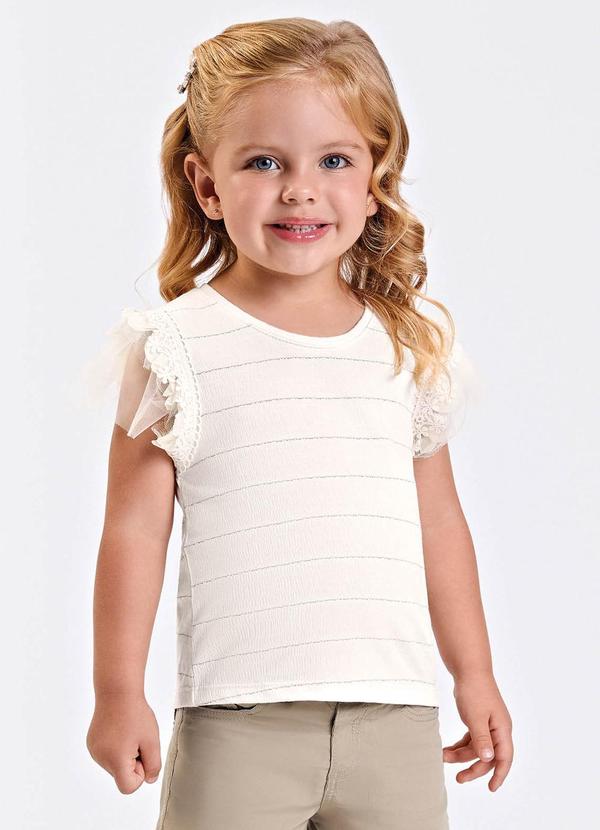 Blusa Verão Menina Curta Listrada Bege