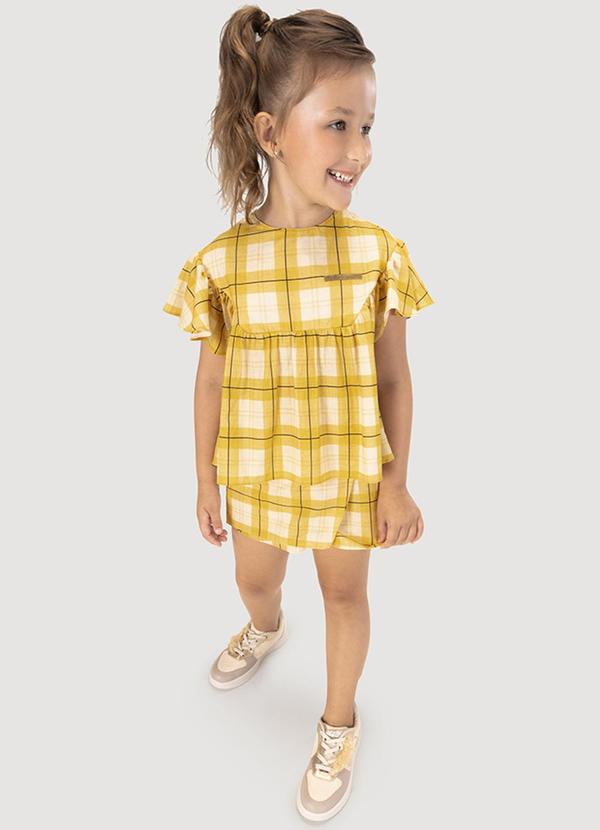 Blusa Xadrez Manga Curta Infantil Amarelo