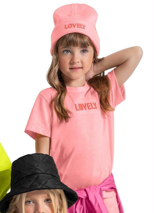 Vista 2 Camiseta Básica Infantil Lovelly Rosa Quimby Quimby