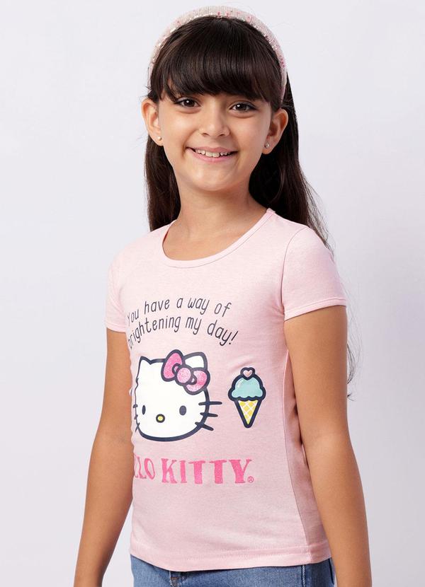 Camiseta Infantil Hello Kitty Manga Curta Rosa