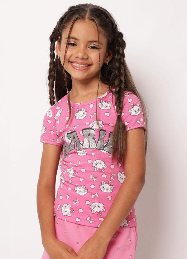Camiseta Infantil Marie com Glitter Rosa