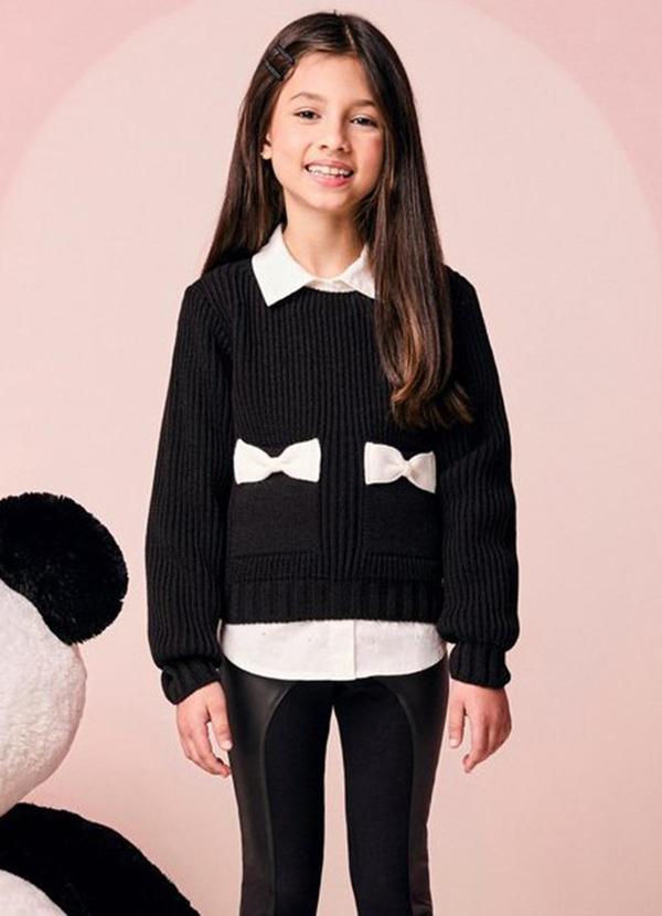 Casaco Infantil Menina de Tricot com Bolso
