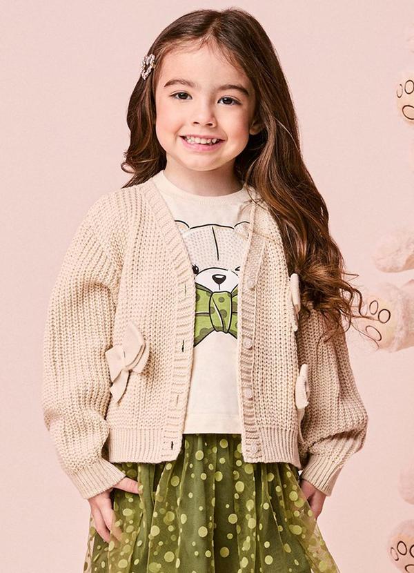 Casaco Infantil Menina de Tricot com Lacinhos