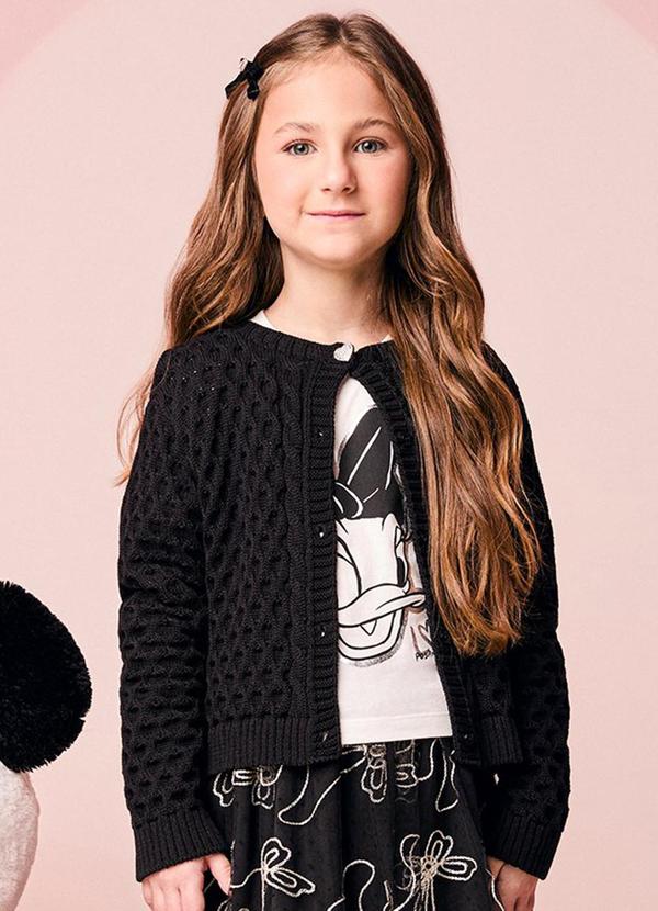 Casaco Infantil Menina Preto de Tricot