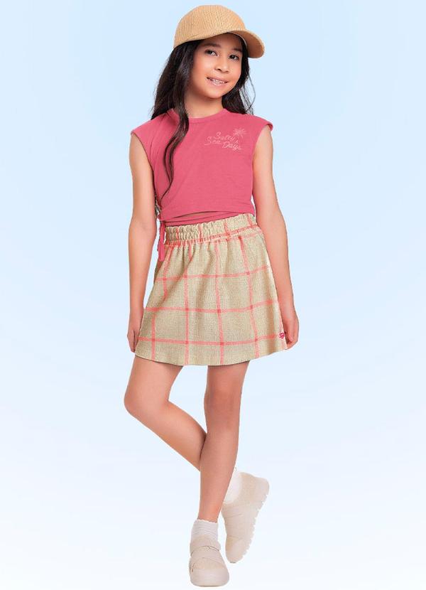 Vista 2 Conjunto Blusa Cropped/Short-Saia Rosa Fakini Kids Fakini Kids