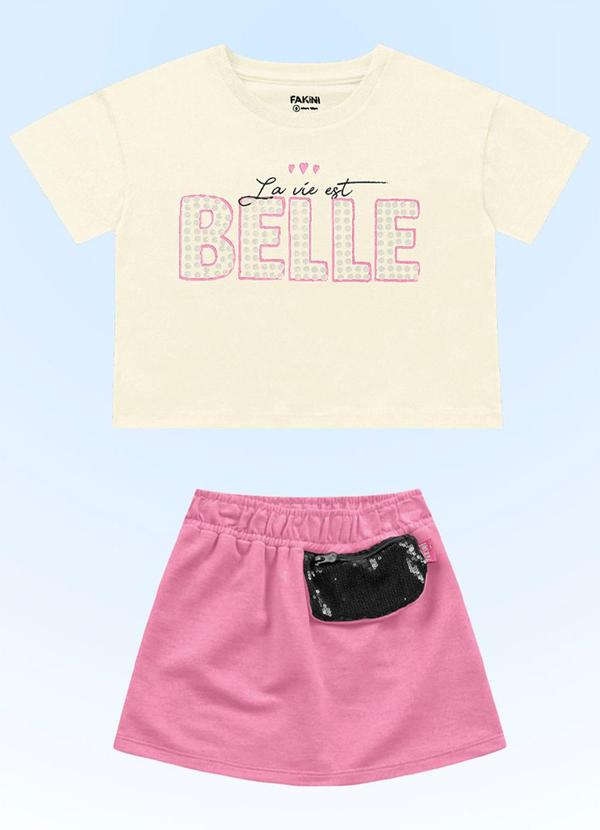 Vista 2 Conjunto Blusa/Short Saia Bege Fakini Kids Fakini Kids