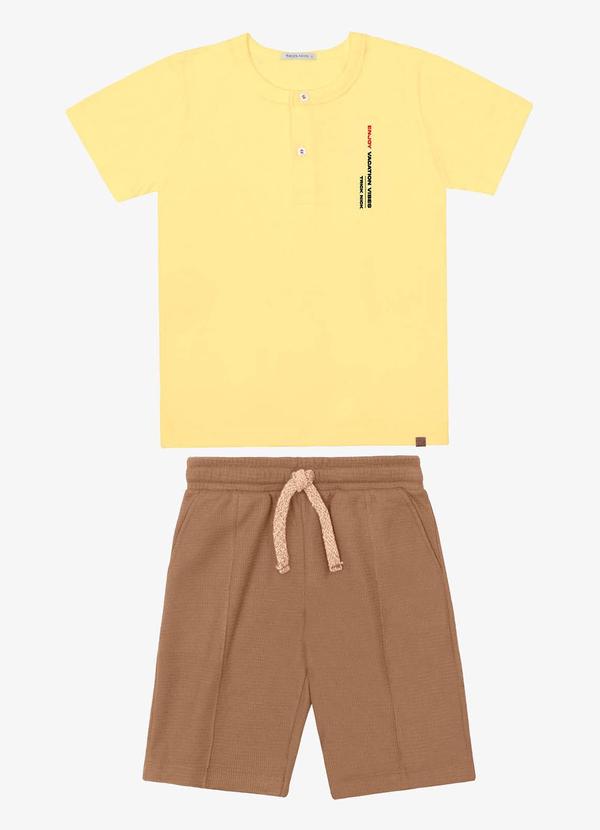Conjunto Verão Menino Meia Malha Amarelo