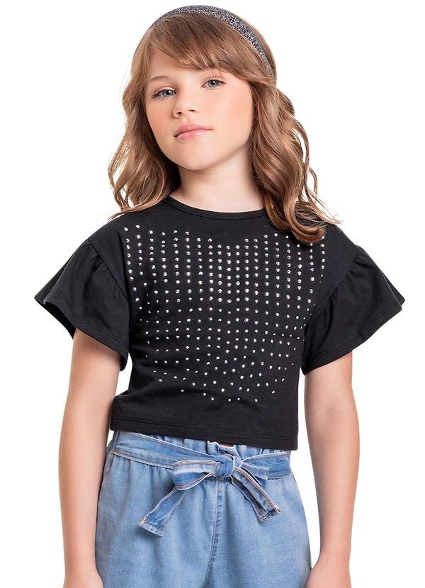 Vista 2 Cropped Infantil em Cotton Preto Quimby Quimby