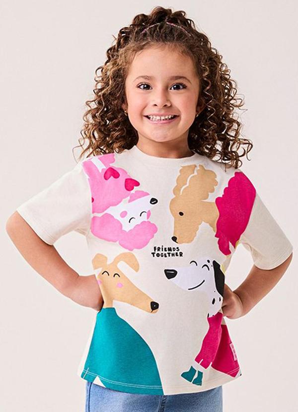 T-Shirt Infantil Menina Estampado Bege