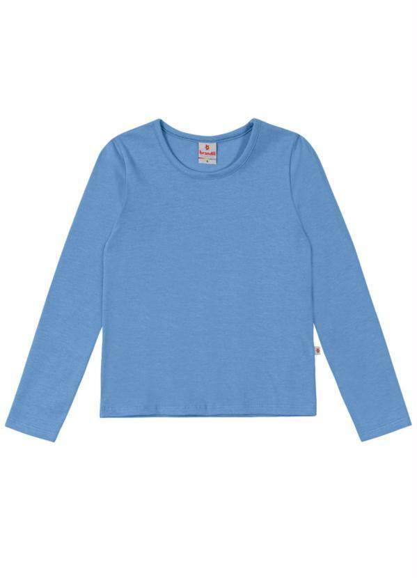 Vista 2 Blusa Básica Infantil Menina em Cotton Azul Brandili Brandili