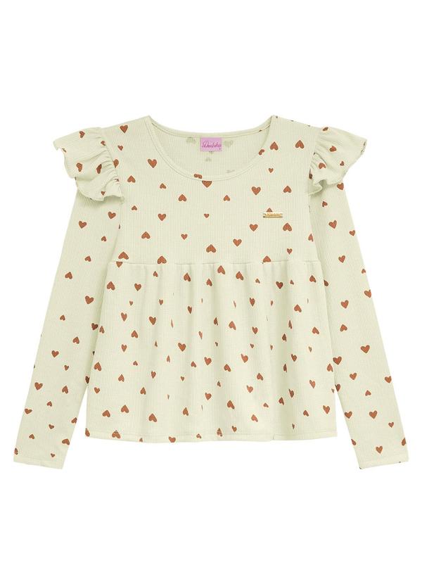 Blusa Bata Infantil Coração Bege