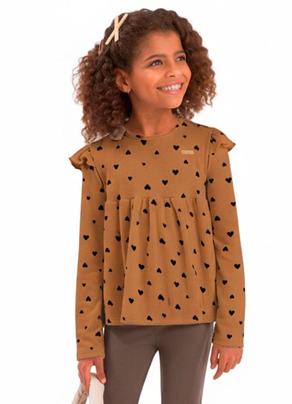 Blusa Bata Infantil Coração Marrom