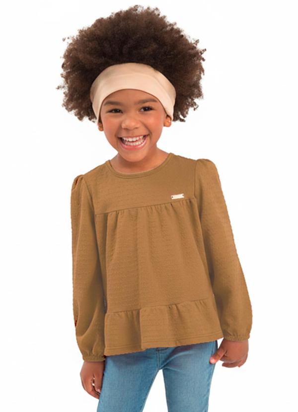 Blusa Bata Infantil Manga Longa Bege
