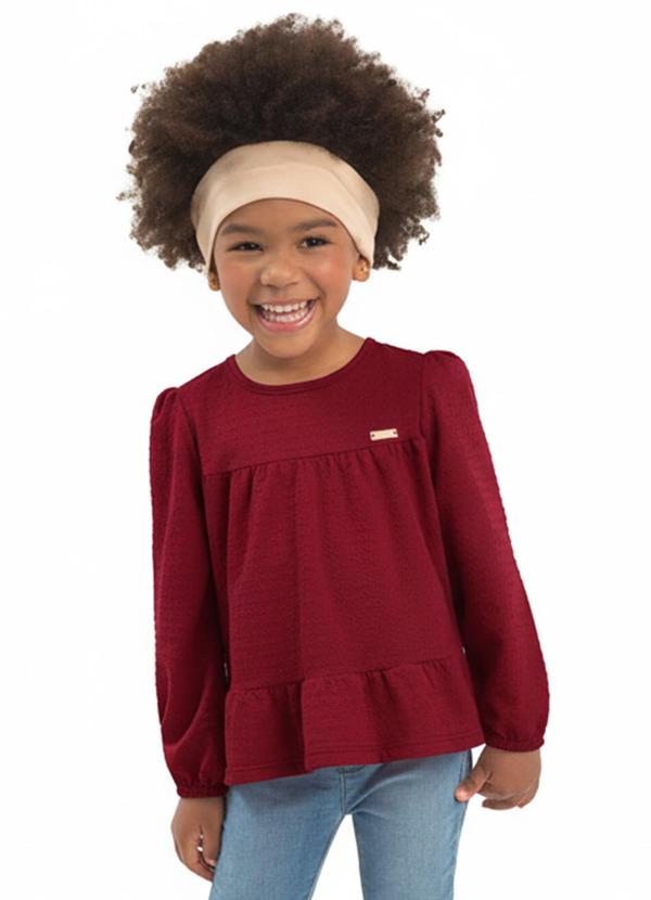 Blusa Bata Infantil Manga Longa Bordô