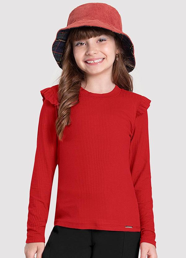Vista 2 Blusa Canelada com Babados Vermelho Alakazoo Alakazoo