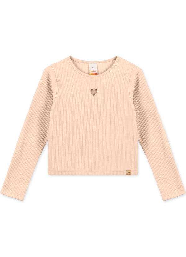 Blusa Canelada Cropped Manga Longa Bege