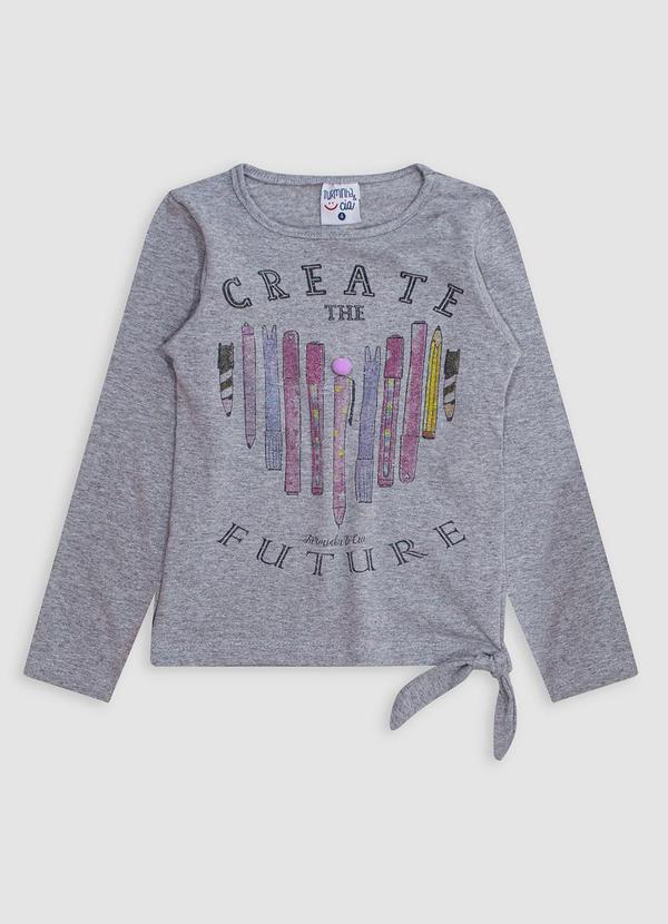 Vista 2 Blusa Cotton com Estampa de Canetas Cinza Turminha Turminha