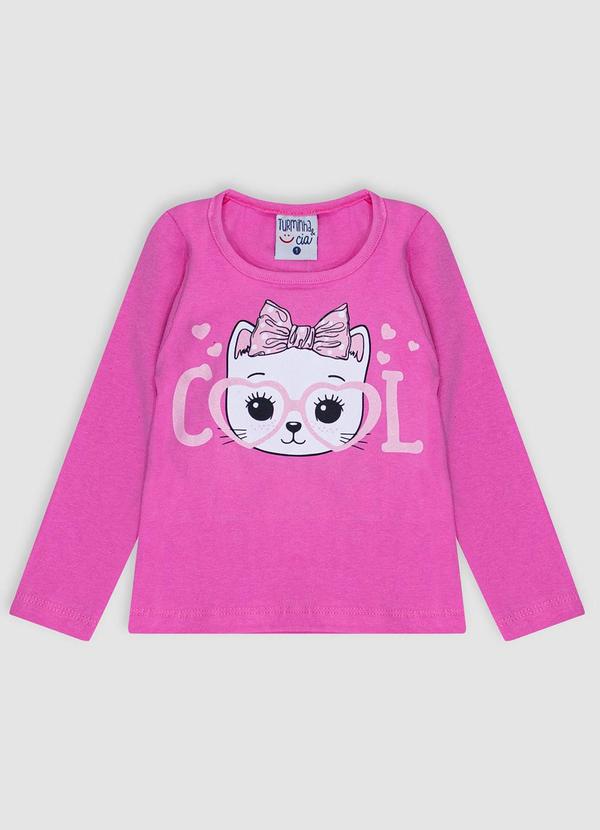 Vista 2 Blusa Cotton Estampa Gatinho Básica Menina Rosa Turminha Turminha