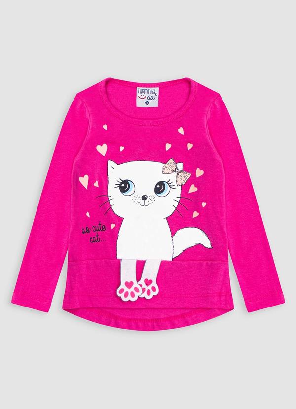 Vista 2 Blusa Cotton Estampa Gatinho Patinhas Rosa Turminha Turminha