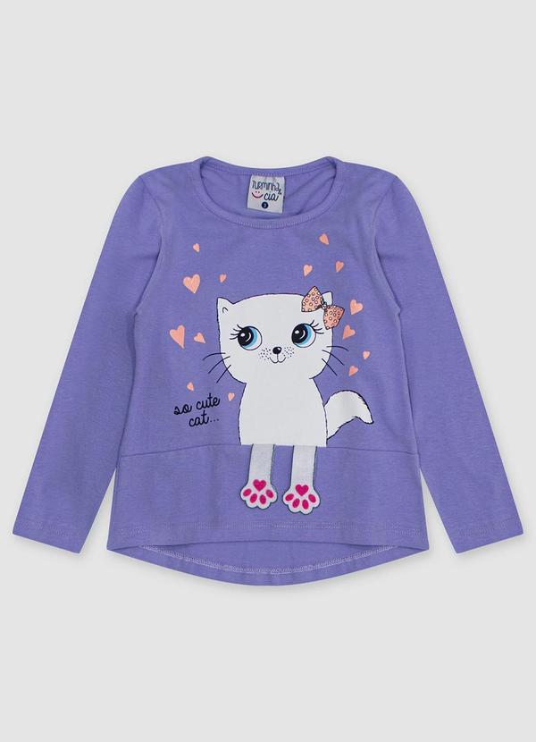 Vista 2 Blusa Cotton Estampa Gatinho Patinhas Roxo Turminha Turminha