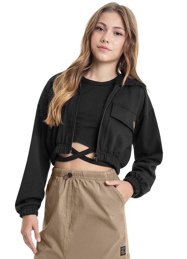 Vista 2 Blusa Cropped Básica em Cotton Juvenil Preto Gloss Gloss