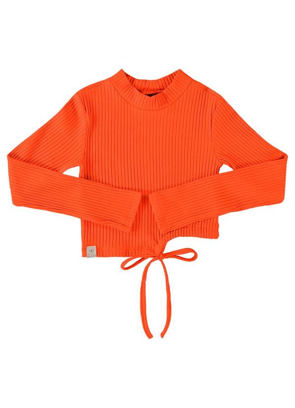 Vista 2 Blusa Cropped Básica Juvenil Laranja Gloss Gloss